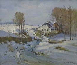 Alois Podloucký: Zimní krajina s cestou, 1937